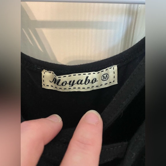 Moyabo sleeveless summer dress. Black and blue floral. Size Medium. - Picture 2 of 2